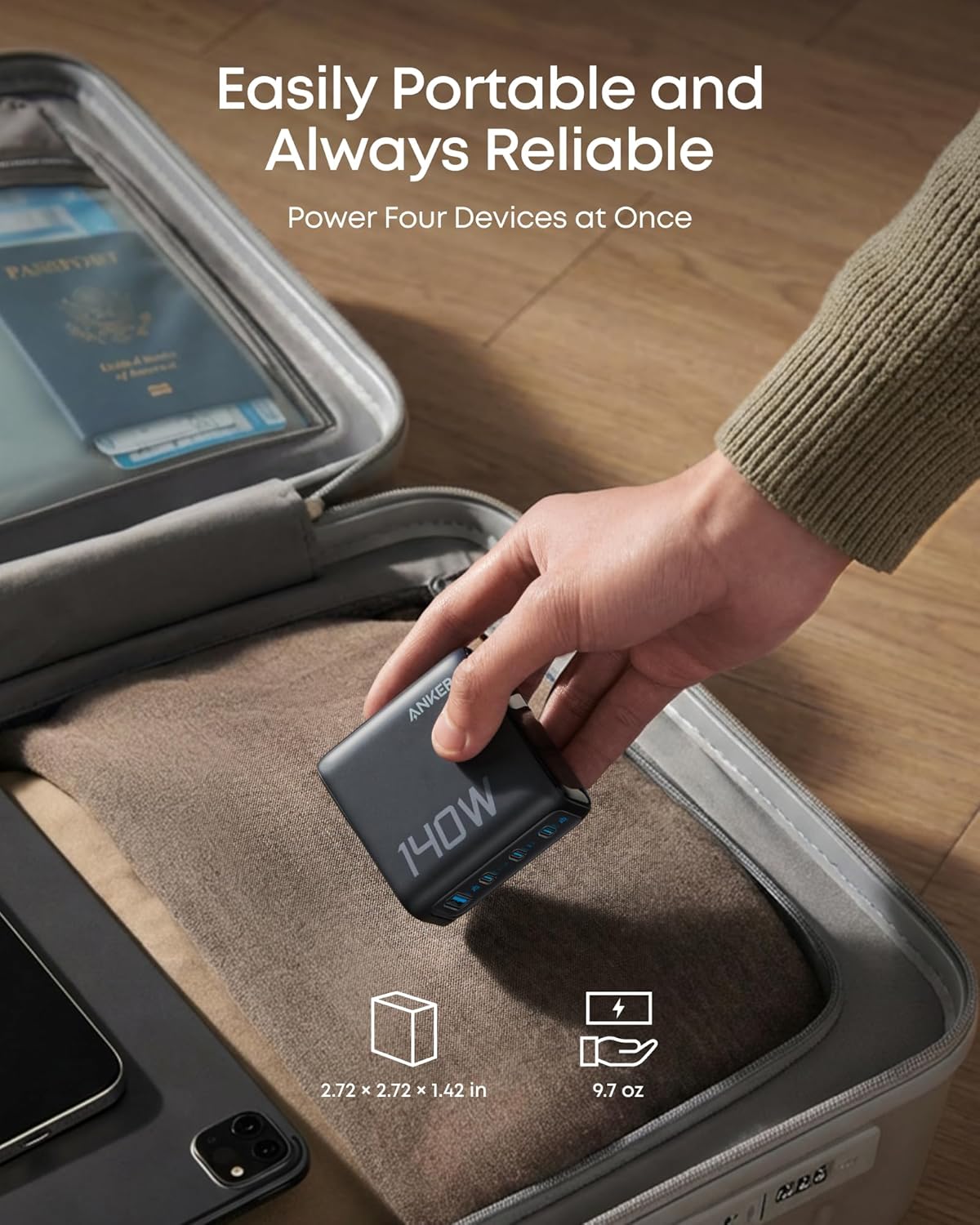 Anker Charger (140W, 4-Port, PD 3.1) with USB-C Cable