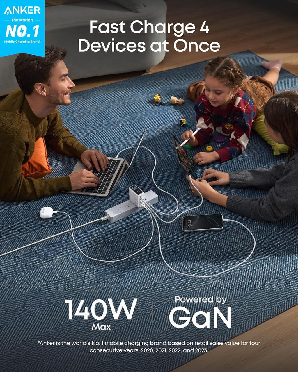 Anker Charger (140W, 4-Port, PD 3.1) with USB-C Cable