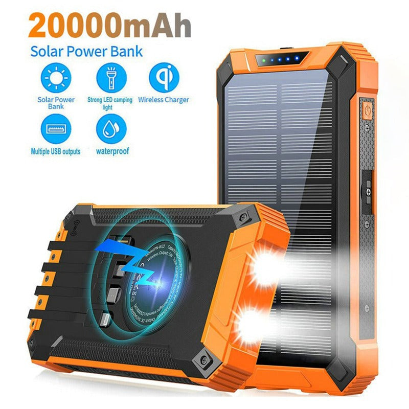 Multi-Equipped Outdoor 20000mAh Wireless Solar Powered Charger